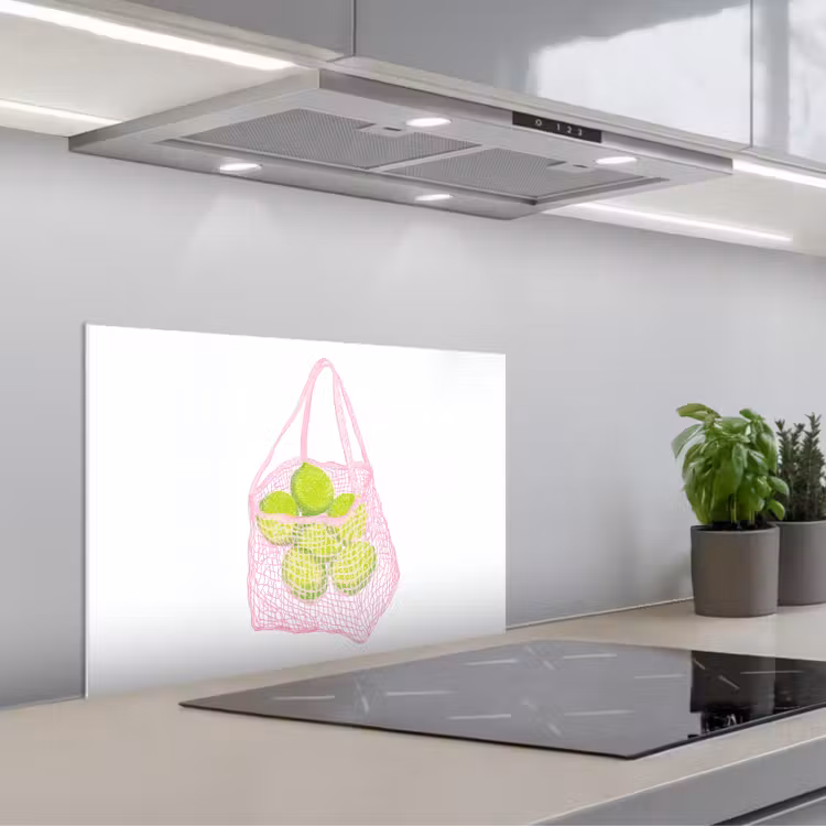 Kitchen splashback for hob - Mesh bag - Pink - Illustration - Limes — 1