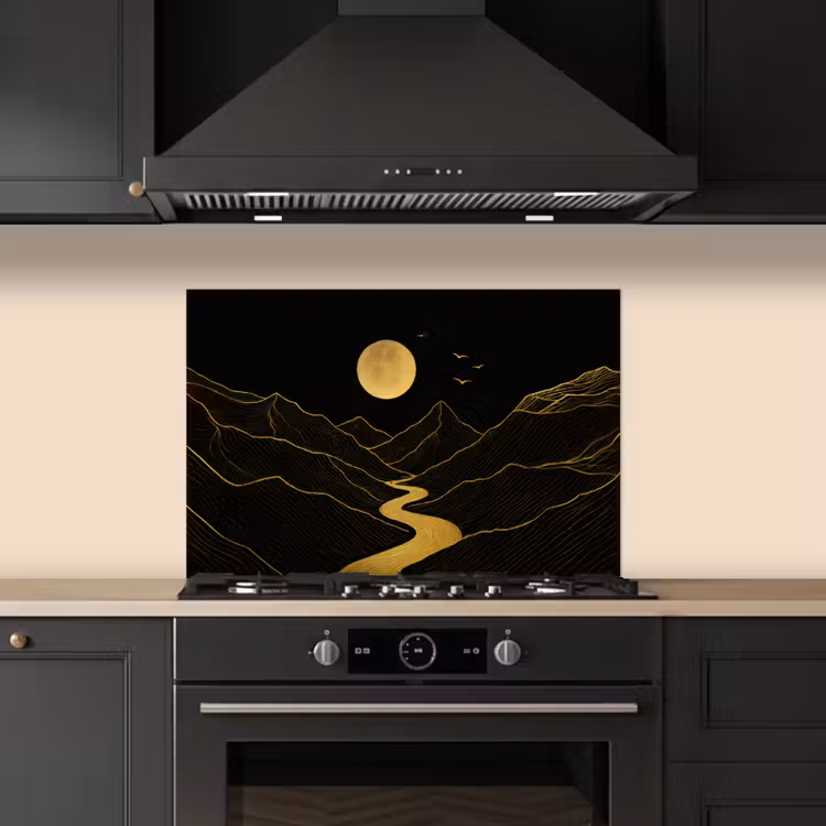 Kitchen splashback for hob - River - Gold - Moon - Birds — 5