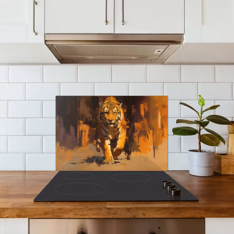 Kitchen splashback for hob - Tiger - Painted - Orange - Brushstrokes — 3