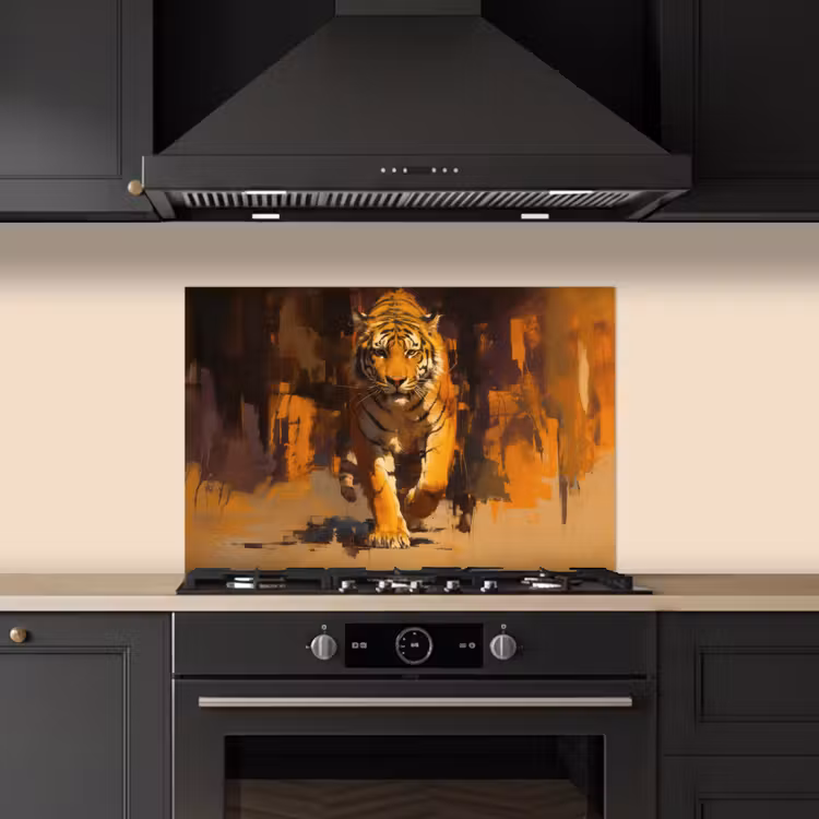 Kitchen splashback for hob - Tiger - Painted - Orange - Brushstrokes — 5