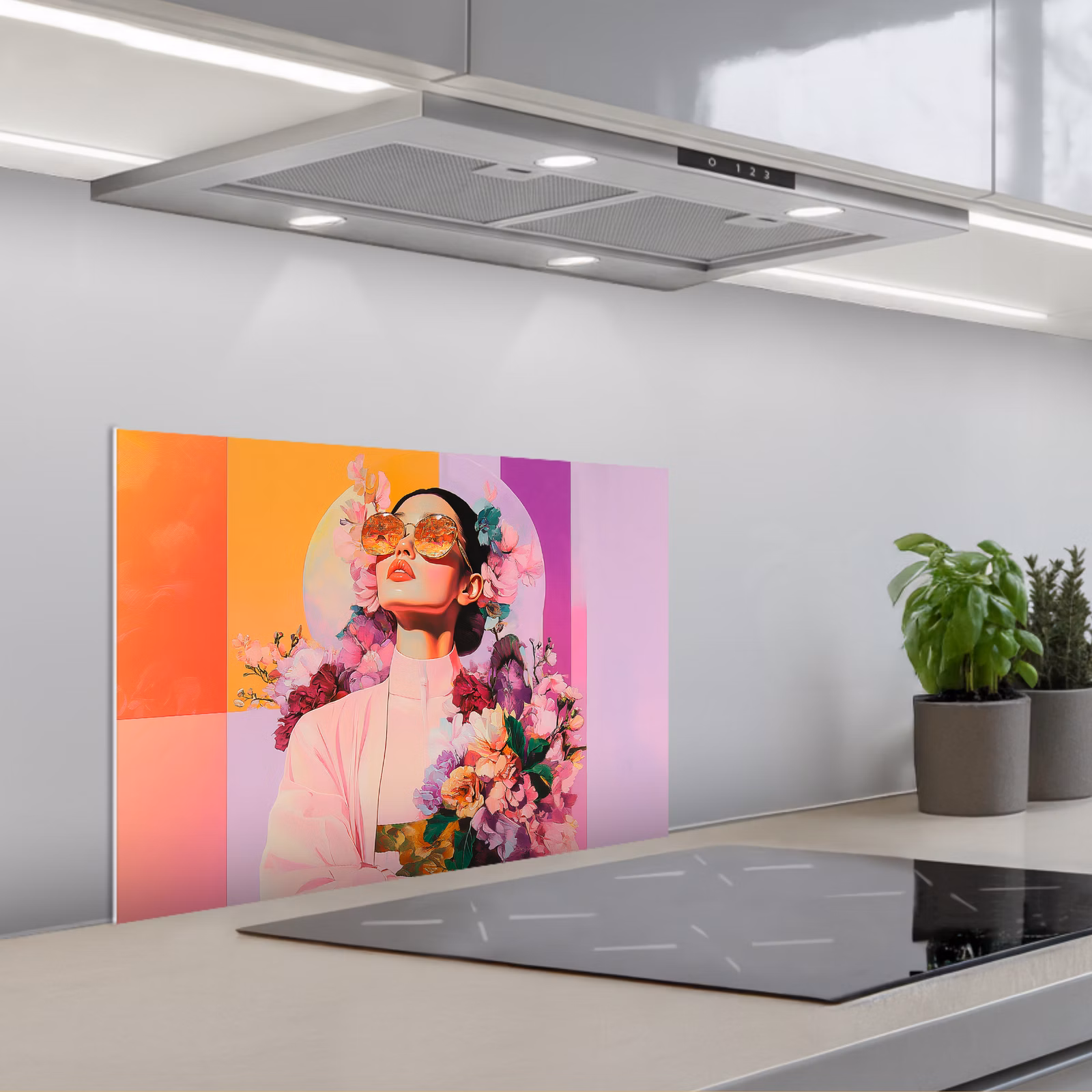 Kitchen splashback for hob - Portrait - Woman - Abstract - Flowers — 1