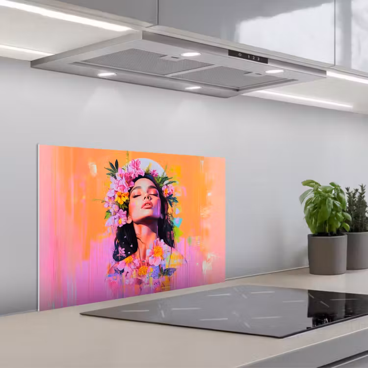 Kitchen splashback for hob - Portrait - Flower crown - Woman — 1