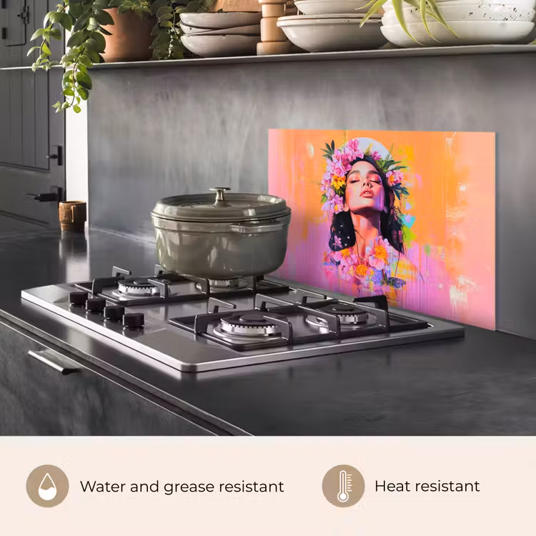 Kitchen splashback for hob - Portrait - Flower crown - Woman — 2