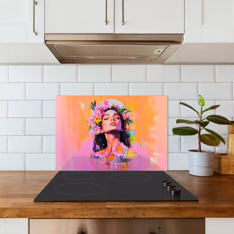 Kitchen splashback for hob - Portrait - Flower crown - Woman — 3