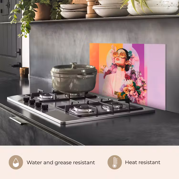 Kitchen splashback for hob - Portrait - Woman - Abstract - Flowers — 2