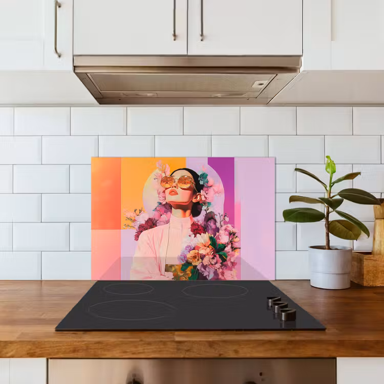 Kitchen splashback for hob - Portrait - Woman - Abstract - Flowers — 3
