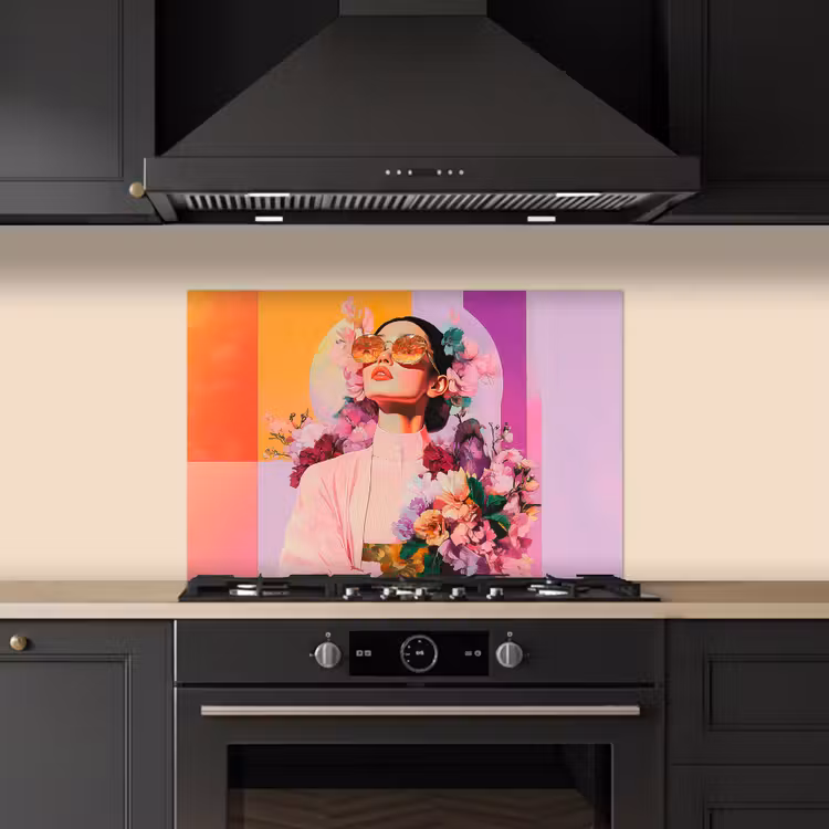 Kitchen splashback for hob - Portrait - Woman - Abstract - Flowers — 5