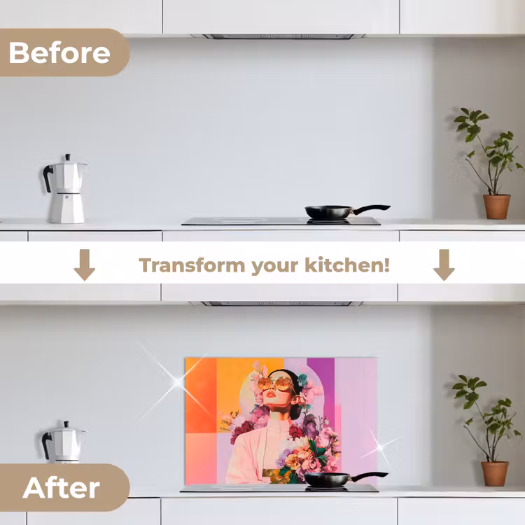 Kitchen splashback for hob - Portrait - Woman - Abstract - Flowers — 7