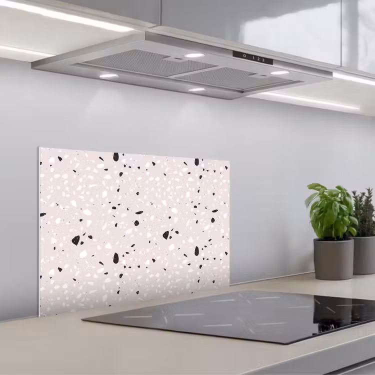 Kitchen splashback for hob - Terrazzo - Pattern - Soft - Black - White — 1