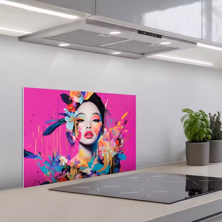 Kitchen splashback for hob - Woman - Portrait - Abstract - Purple — 1