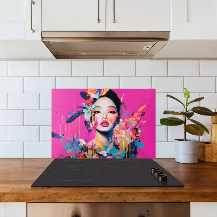 Kitchen splashback for hob - Woman - Portrait - Abstract - Purple — 3