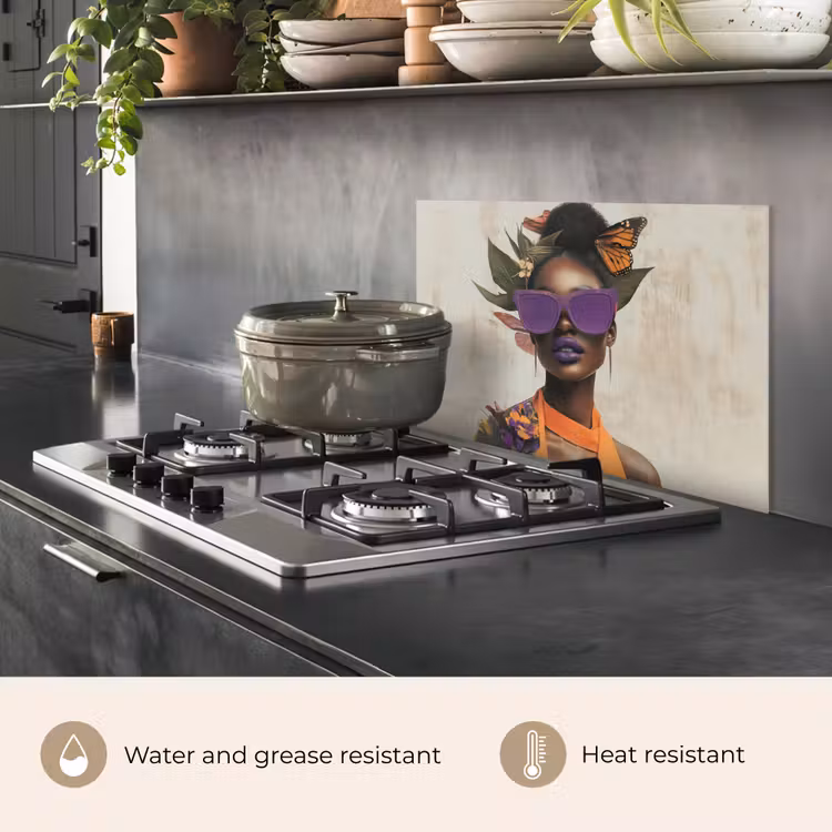 Kitchen splashback for hob - Woman - Sunglasses - Butterfly - Flowers — 2