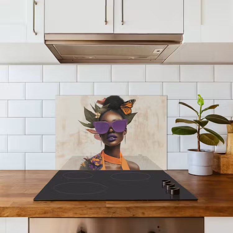 Kitchen splashback for hob - Woman - Sunglasses - Butterfly - Flowers — 3