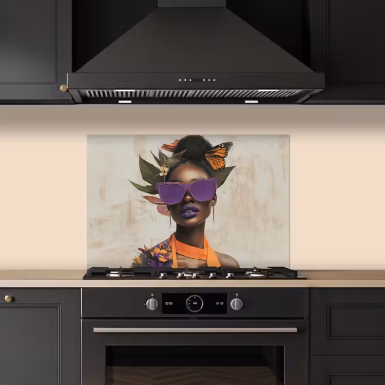 Kitchen splashback for hob - Woman - Sunglasses - Butterfly - Flowers — 5