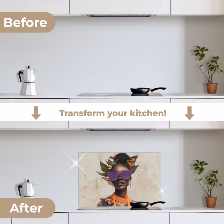 Kitchen splashback for hob - Woman - Sunglasses - Butterfly - Flowers — 7