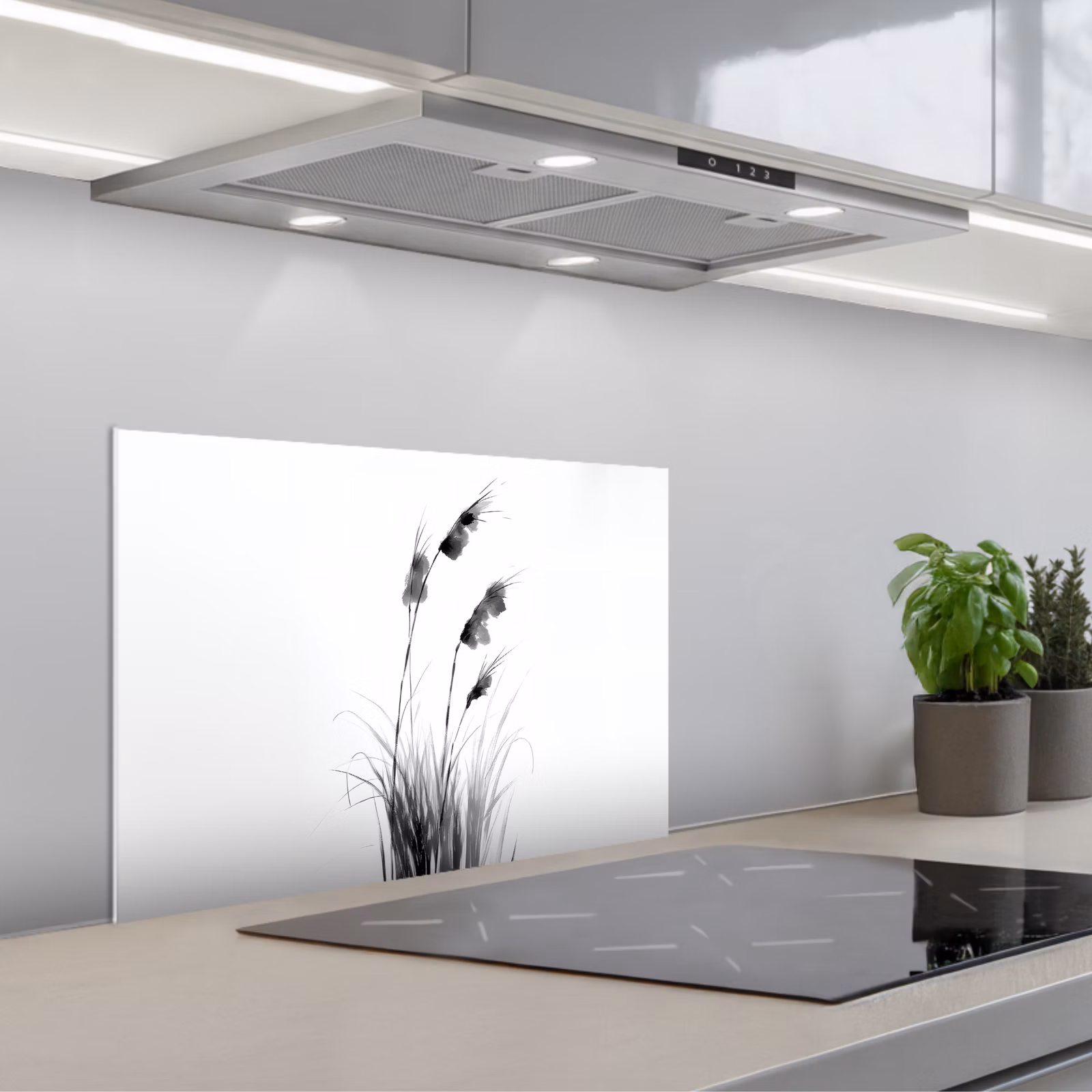 Kitchen splashback for hob - Minimalist - Stalks - White — 1