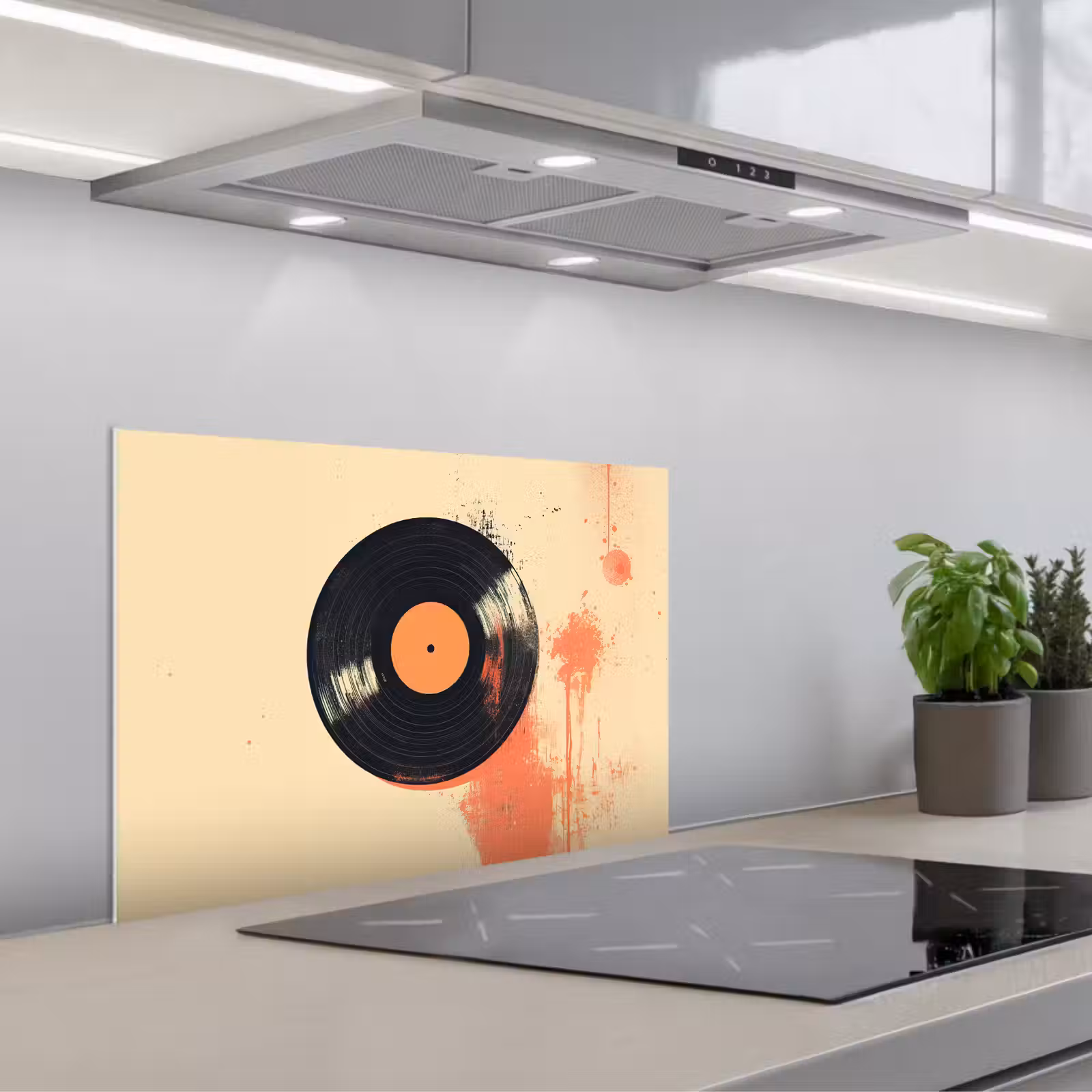 Kitchen splashback for hob - Vinyl plate - Black - Paint splashes - Retro — 1