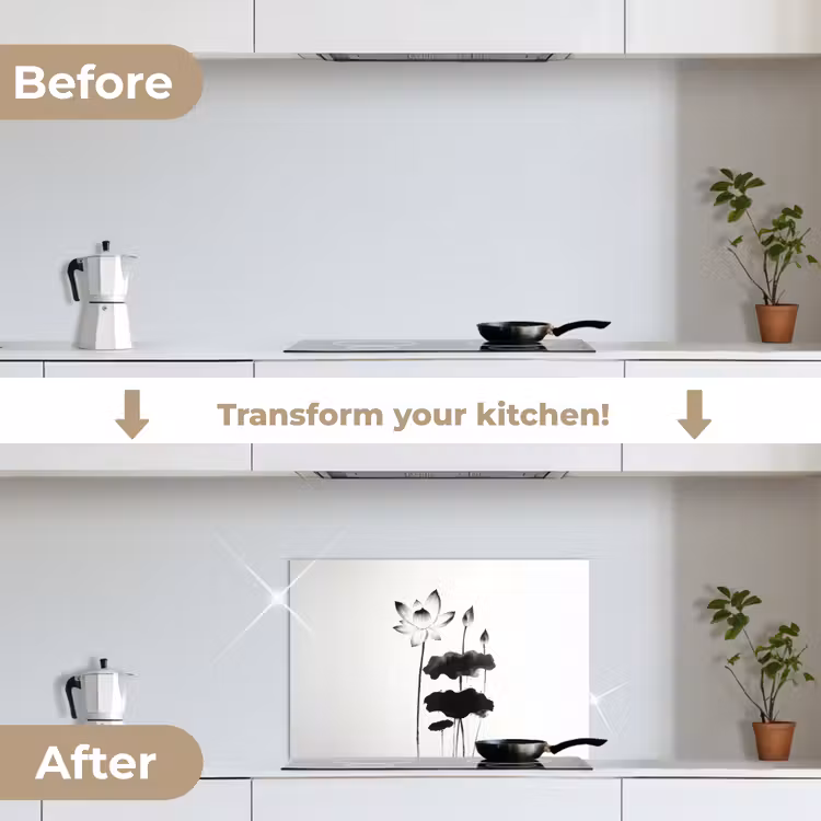 Kitchen splashback for hob - Leaves - Black - Lotus flower - Minimalist — 7
