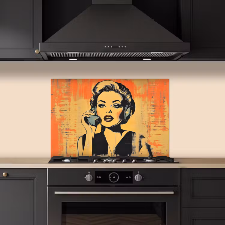 Kitchen splashback for hob - Retro - Woman - Headphones - Orange — 5