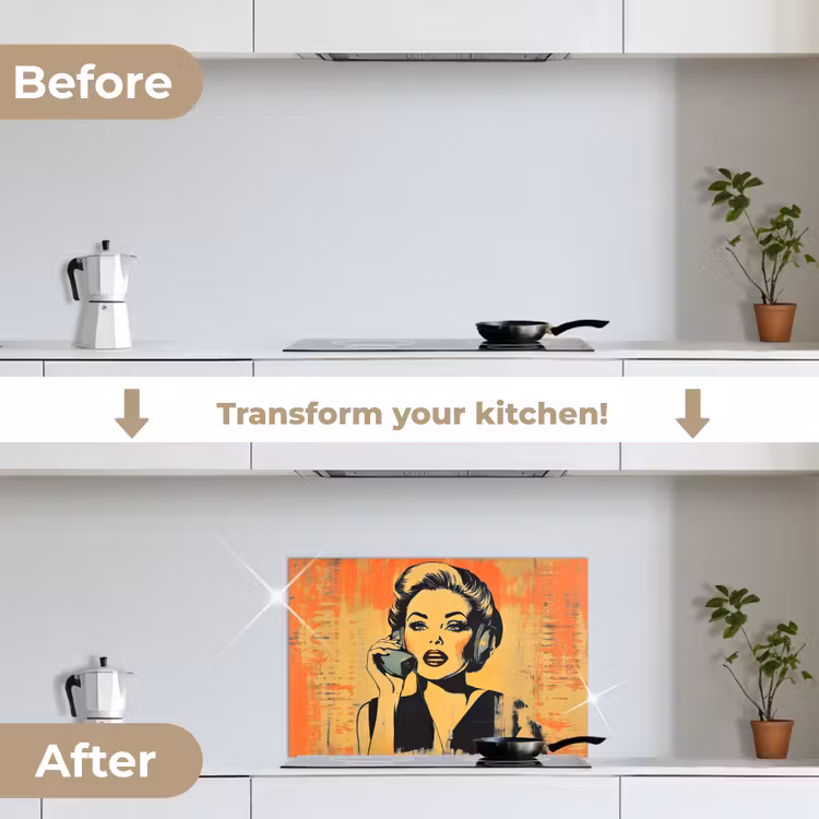 Kitchen splashback for hob - Retro - Woman - Headphones - Orange — 7
