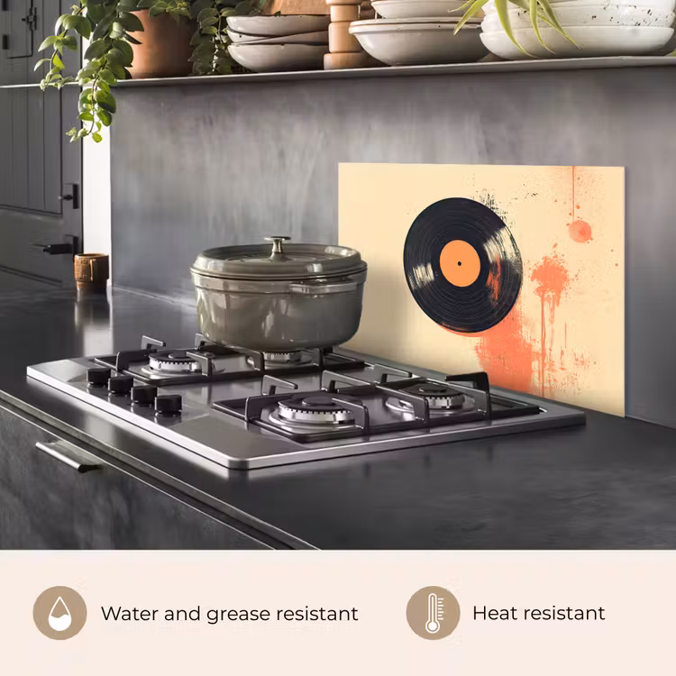 Kitchen splashback for hob - Vinyl plate - Black - Paint splashes - Retro — 2