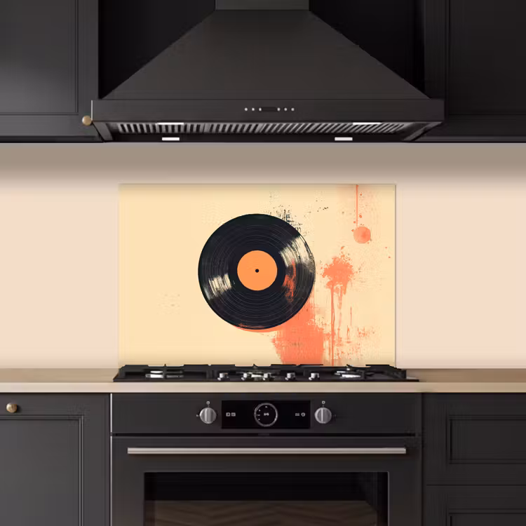 Kitchen splashback for hob - Vinyl plate - Black - Paint splashes - Retro — 5