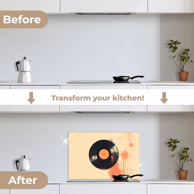 Kitchen splashback for hob - Vinyl plate - Black - Paint splashes - Retro — 7