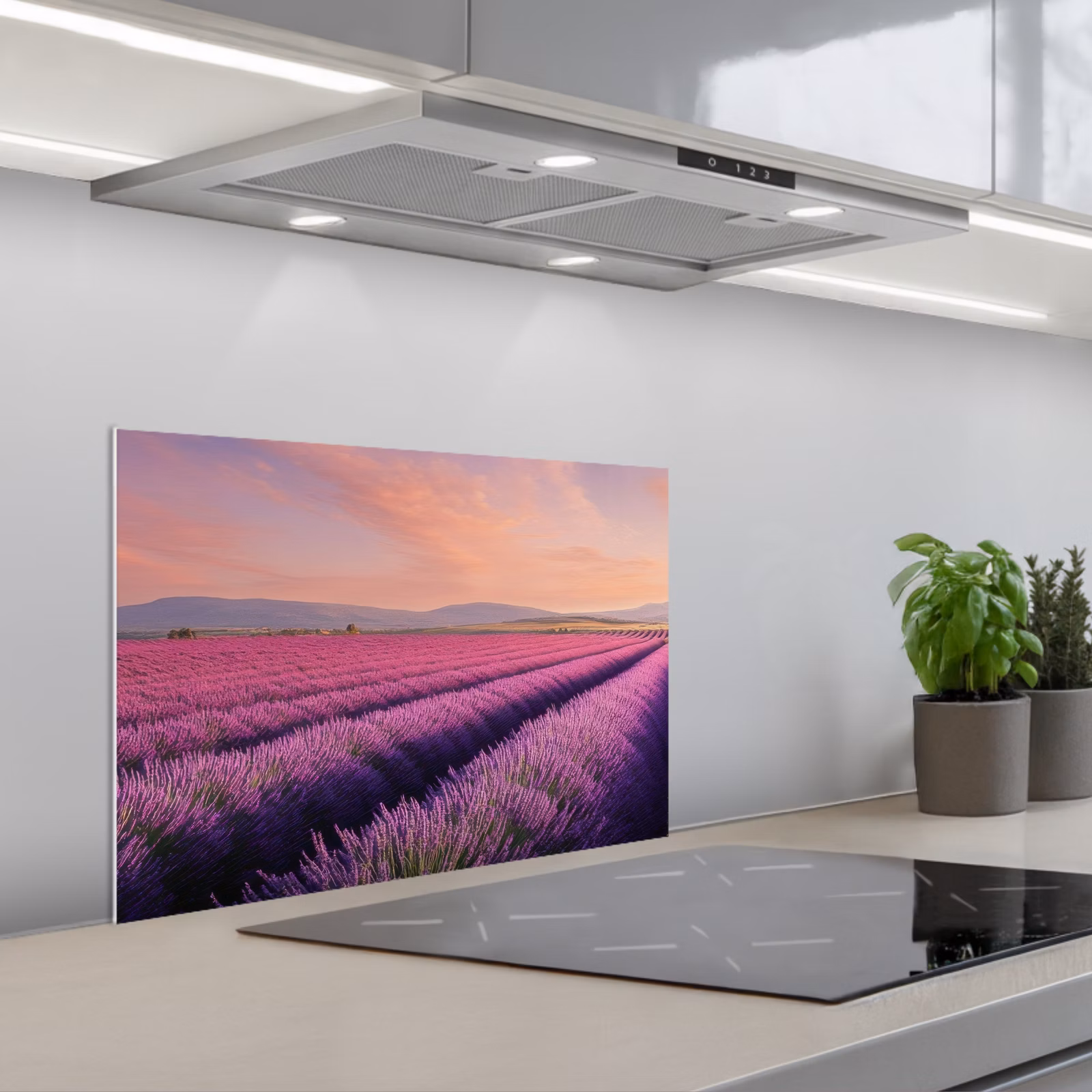 Kitchen splashback for hob - Lavender Field - Sunset - Purple - Flowers — 1