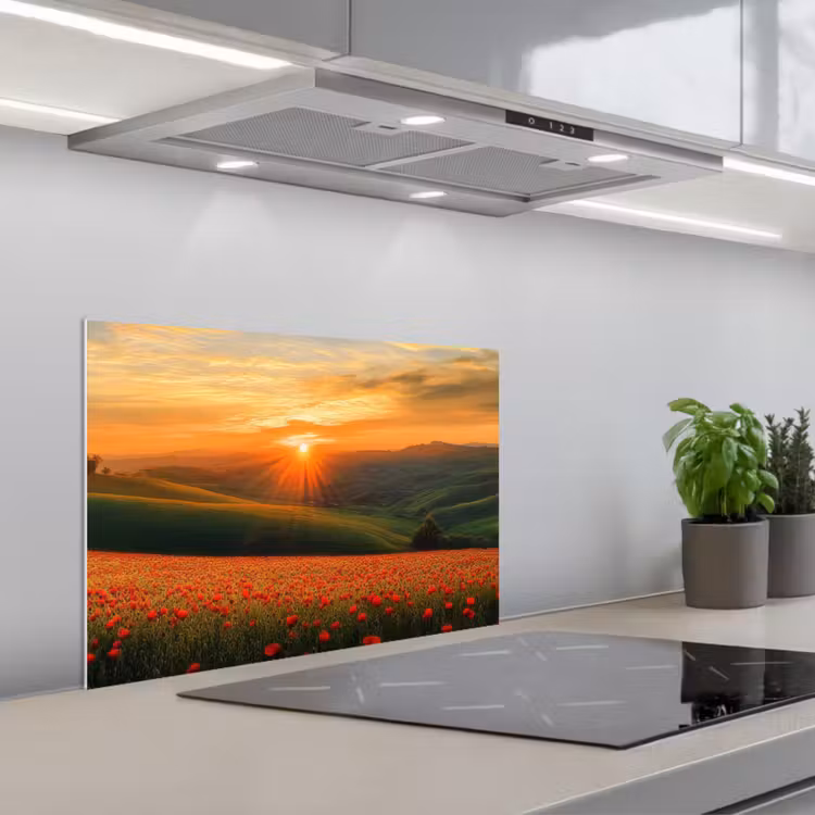 Kitchen splashback for hob - Poppies - Flowers - Hills - Sunset — 1