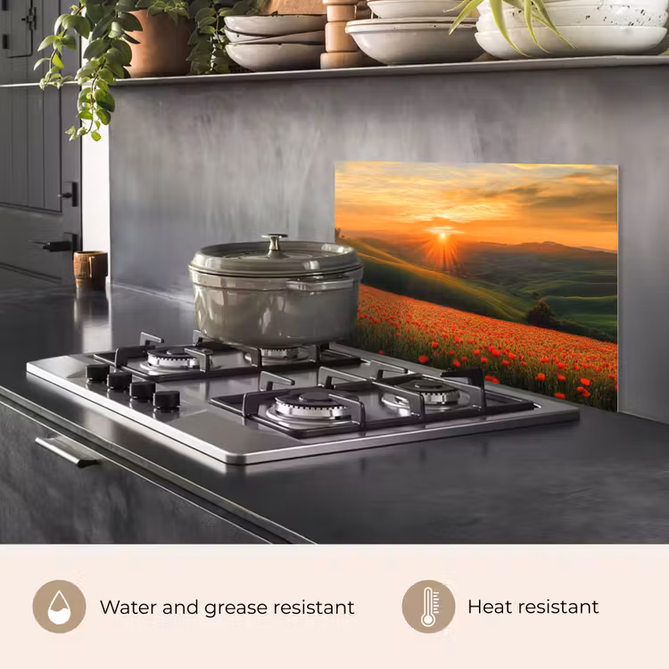 Kitchen splashback for hob - Poppies - Flowers - Hills - Sunset — 2