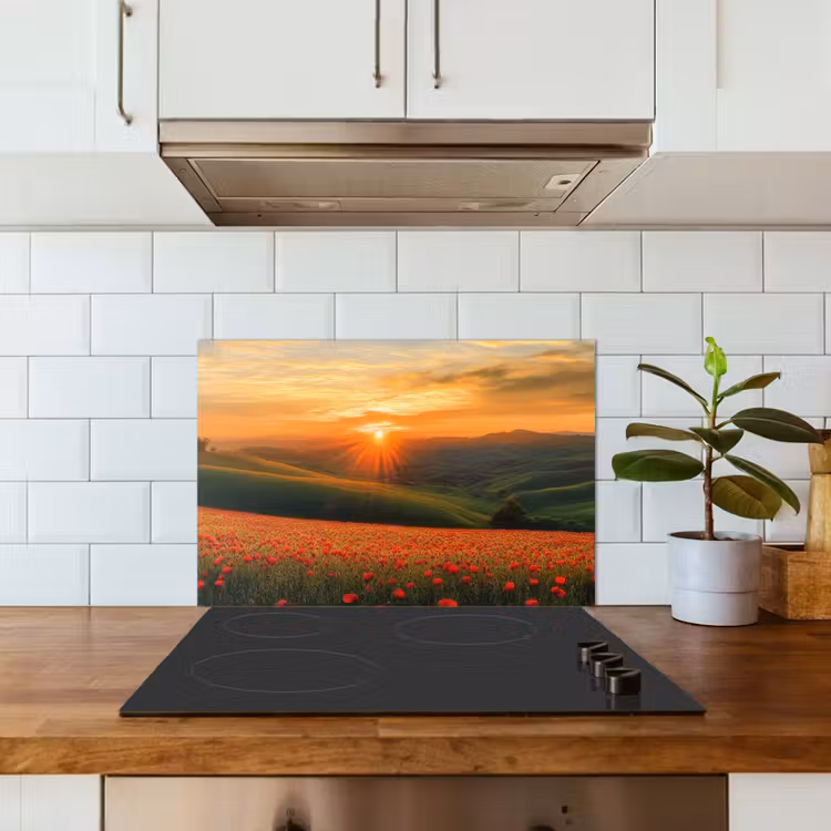 Kitchen splashback for hob - Poppies - Flowers - Hills - Sunset — 3