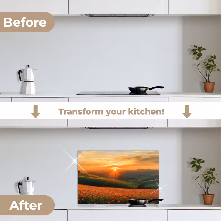 Kitchen splashback for hob - Poppies - Flowers - Hills - Sunset — 7