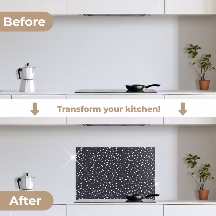 Kitchen splashback for hob - Terrazzo - Pattern - Black - White — 7