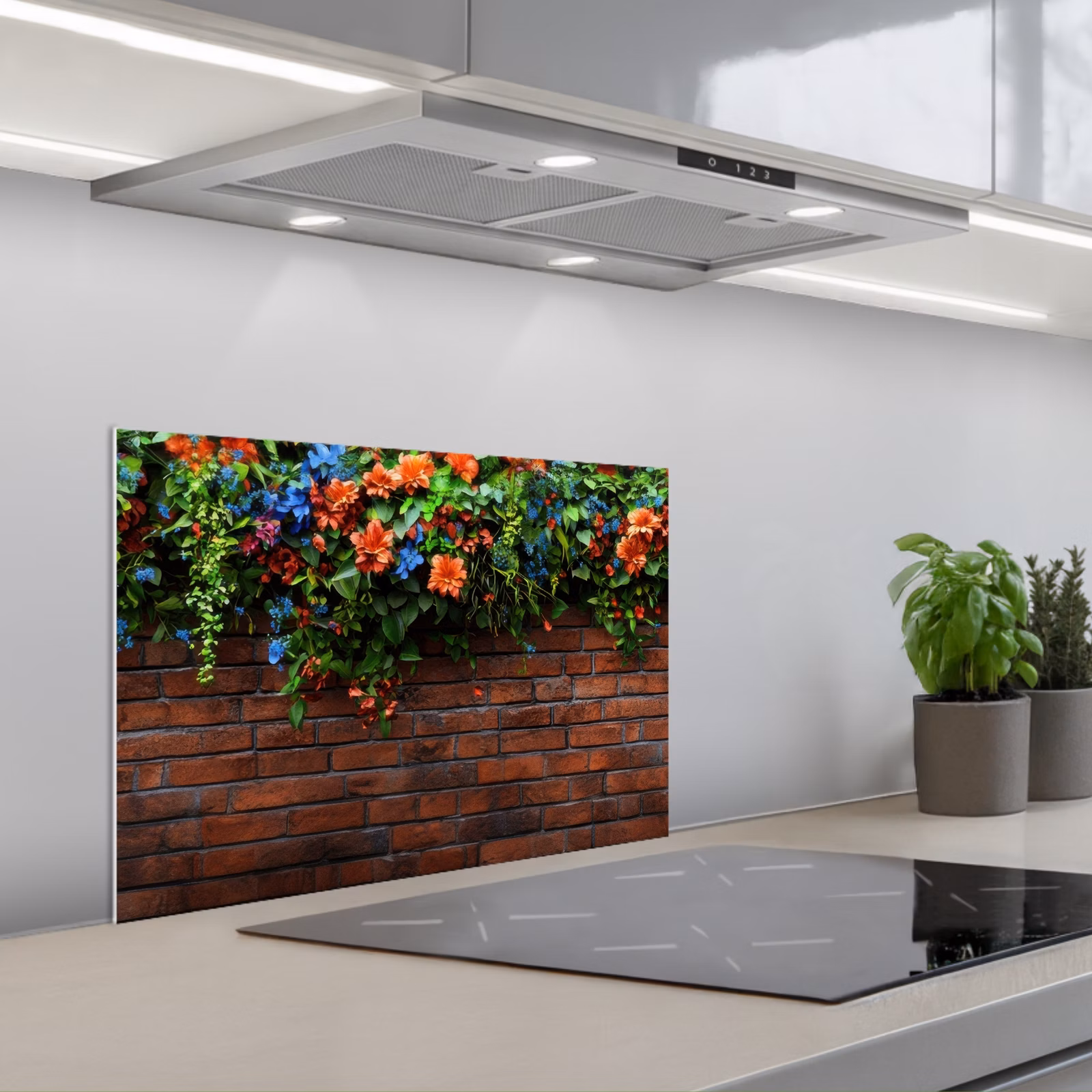 Kitchen splashback for hob - Flowers - Wall - Green - Orange — 1