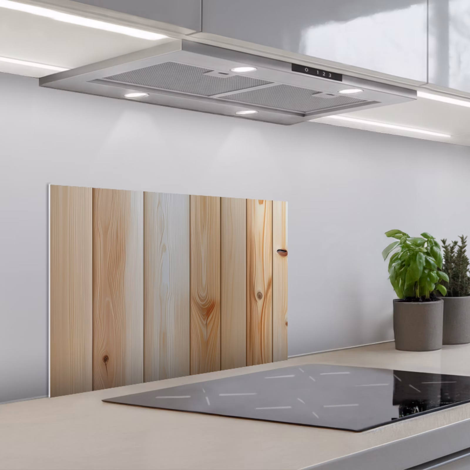 Kitchen splashback for hob - Wood - Shelves - Light — 1