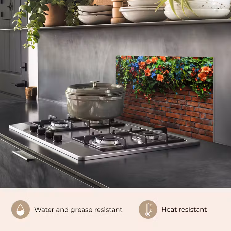 Kitchen splashback for hob - Flowers - Wall - Green - Orange — 2