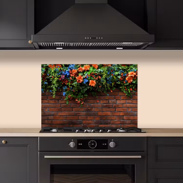 Kitchen splashback for hob - Flowers - Wall - Green - Orange — 5