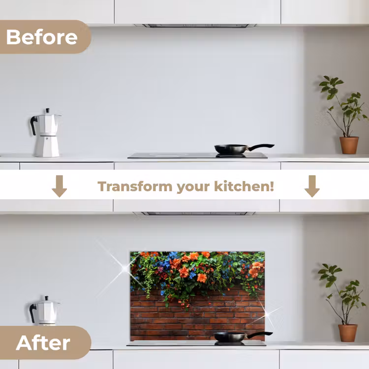 Kitchen splashback for hob - Flowers - Wall - Green - Orange — 7