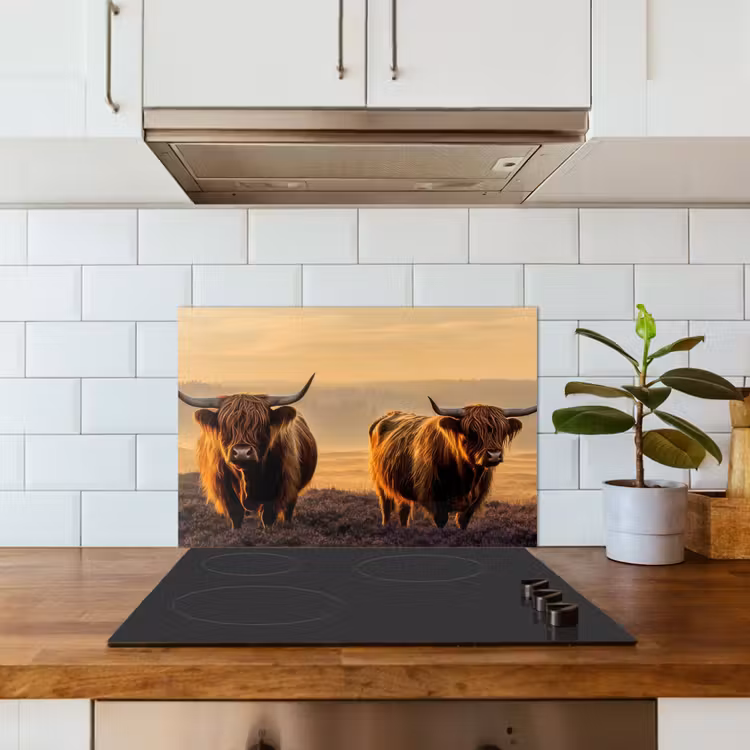 Kitchen splashback for hob - Scottish highlanders - Heath - Landscape - Animals — 3
