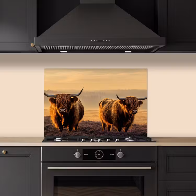 Kitchen splashback for hob - Scottish highlanders - Heath - Landscape - Animals — 5