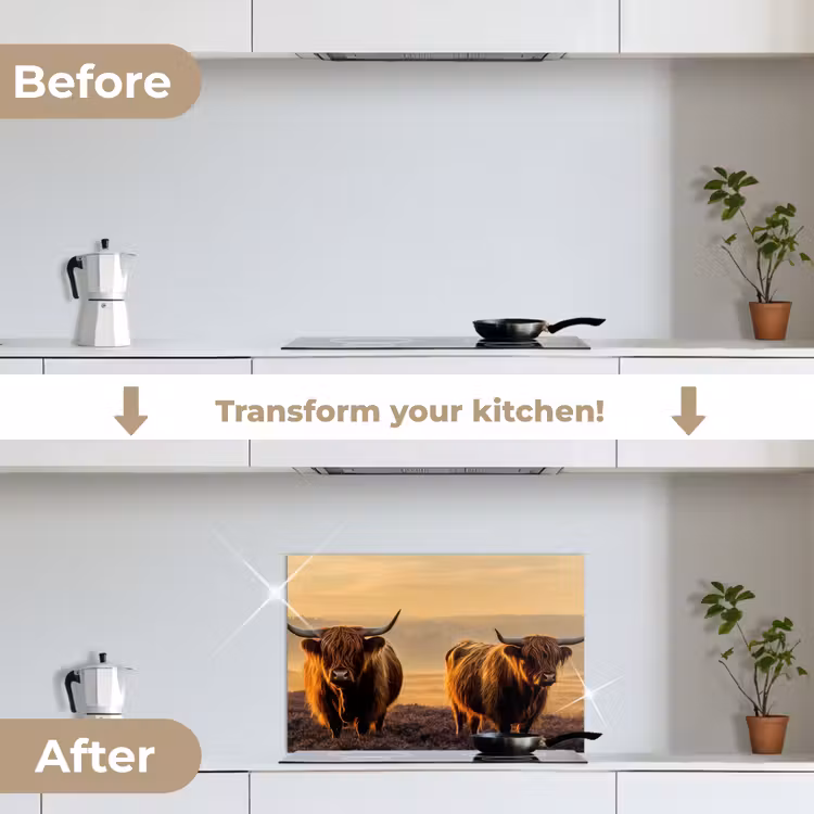 Kitchen splashback for hob - Scottish highlanders - Heath - Landscape - Animals — 7