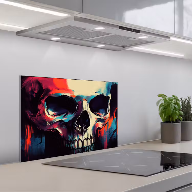 Kitchen splashback for hob - Skull - Abstract - Red - Blue - Graffiti — 1