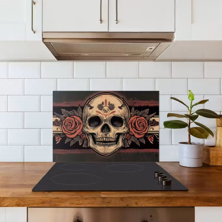 Kitchen splashback for hob - Skull - Roses - Gothic — 3