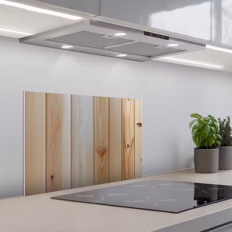 Kitchen splashback for hob - Wood - Shelves - Light — 1