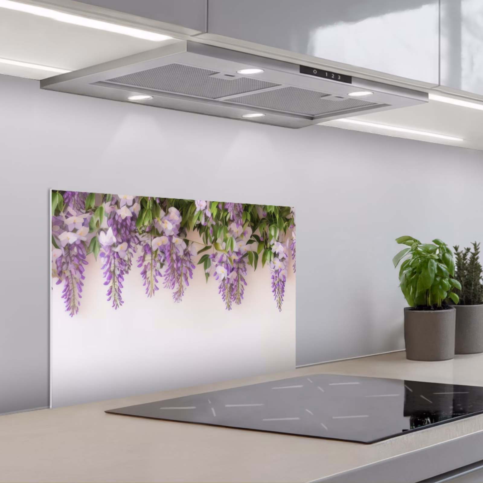 Kitchen splashback for hob - Wisteria - Flowers - Purple — 1