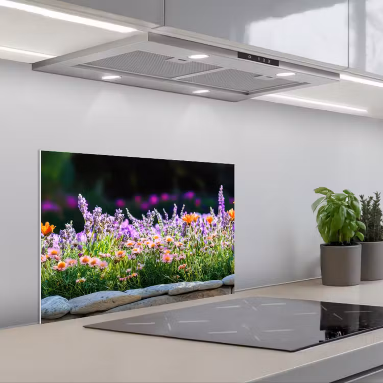 Kitchen splashback for hob - Flowers - Stone edge - Colorful — 1