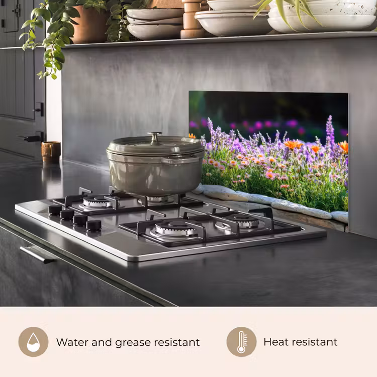 Kitchen splashback for hob - Flowers - Stone edge - Colorful — 2