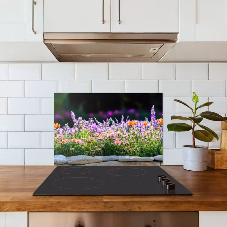 Kitchen splashback for hob - Flowers - Stone edge - Colorful — 3