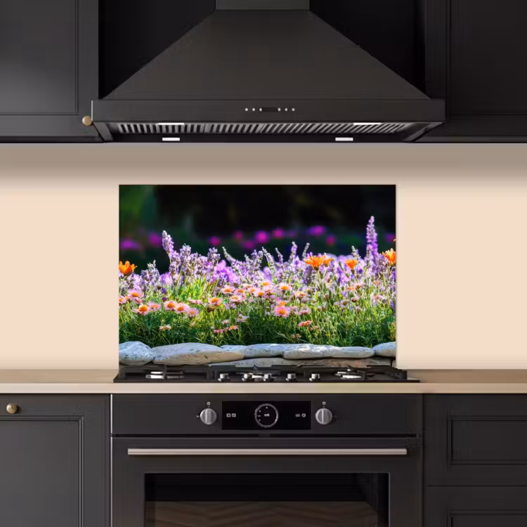 Kitchen splashback for hob - Flowers - Stone edge - Colorful — 5