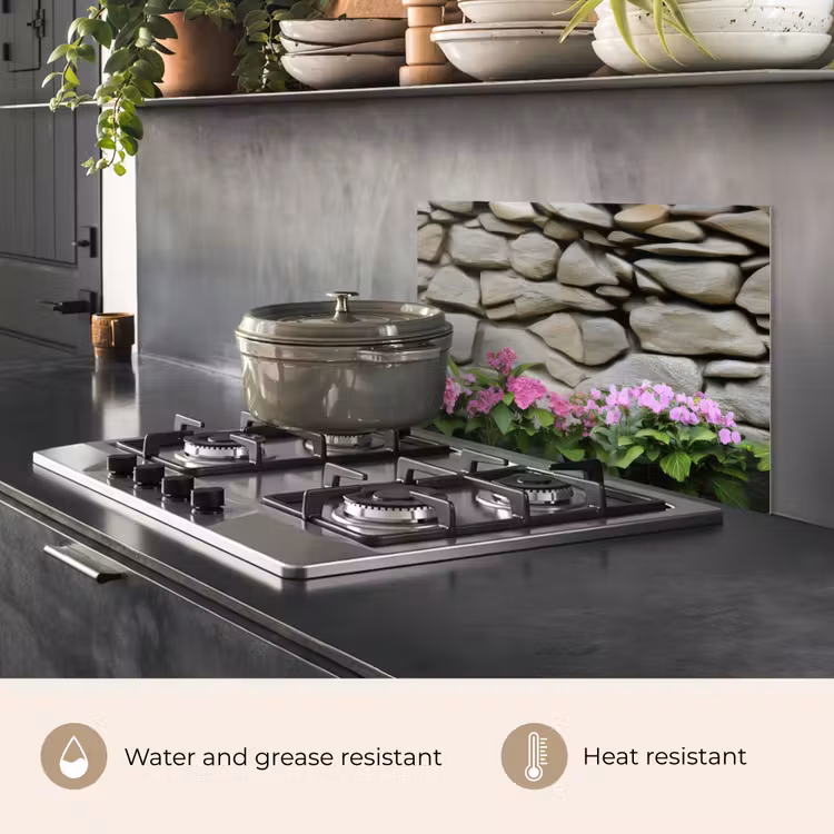 Kitchen splashback for hob - Hydrangeas - Stones - Wall - Flowers — 2